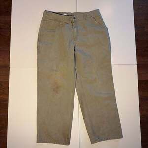 Vintage Carhartt Faded Canvas Carpenter Work Pants Tan 36x30